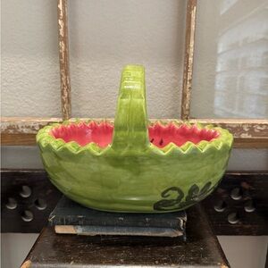 Vintage Ceramic WATERMELON BASKET Serving Bowl